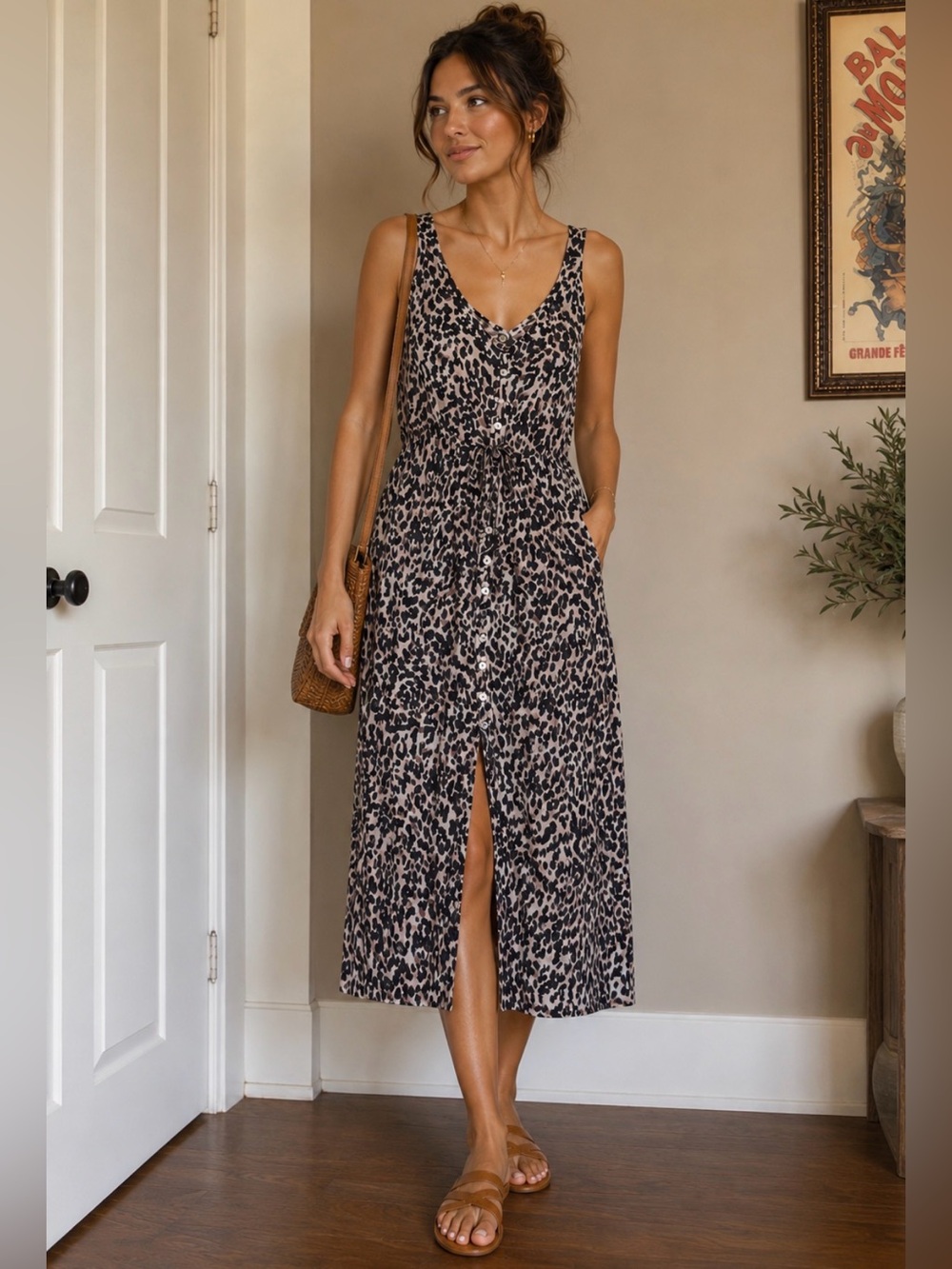Anthropologie Leopard Print Maxi Dress